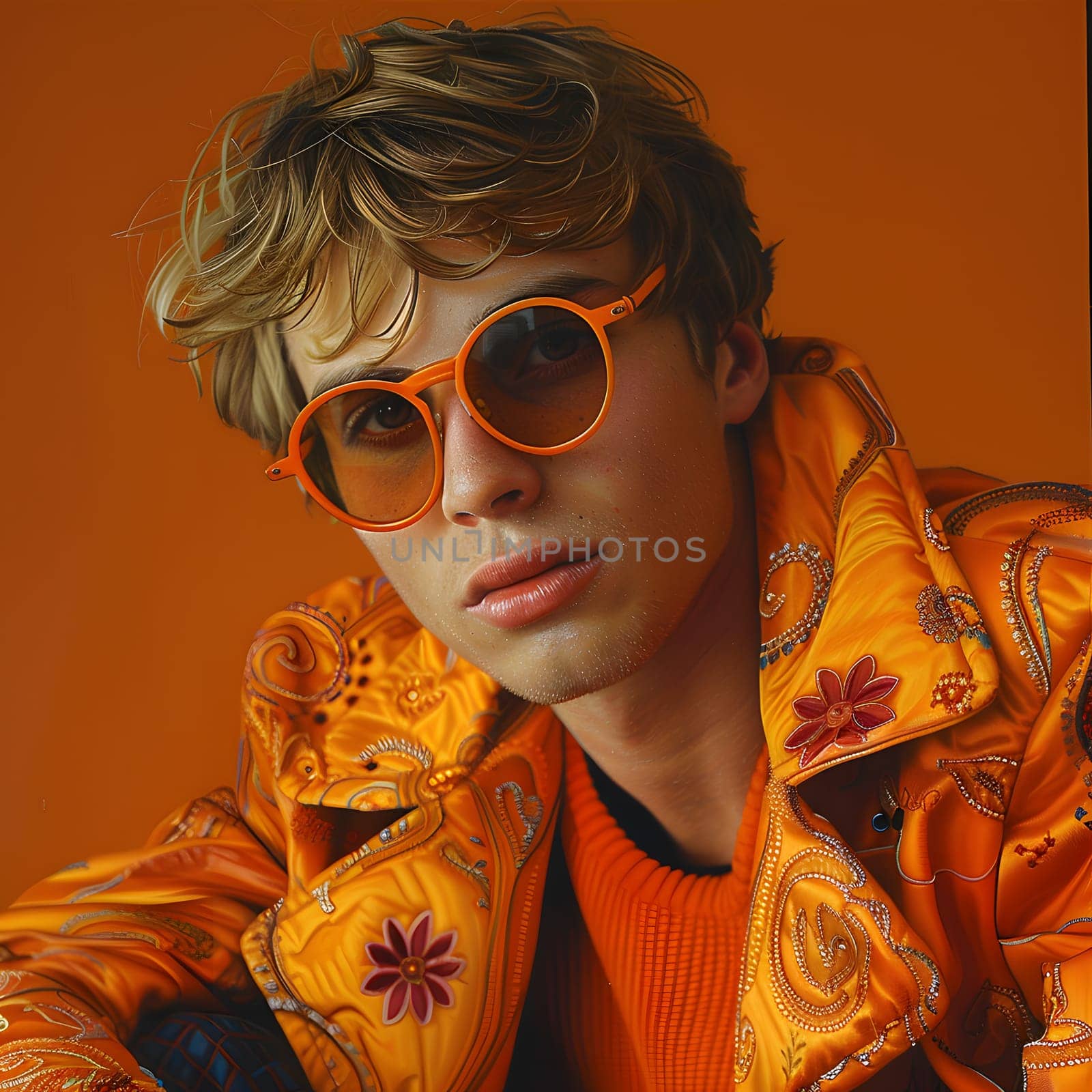 A cool young musician sporting sunglasses and an orange jacket, highlighting the importance of vision care and eyewear as personal protective equipment