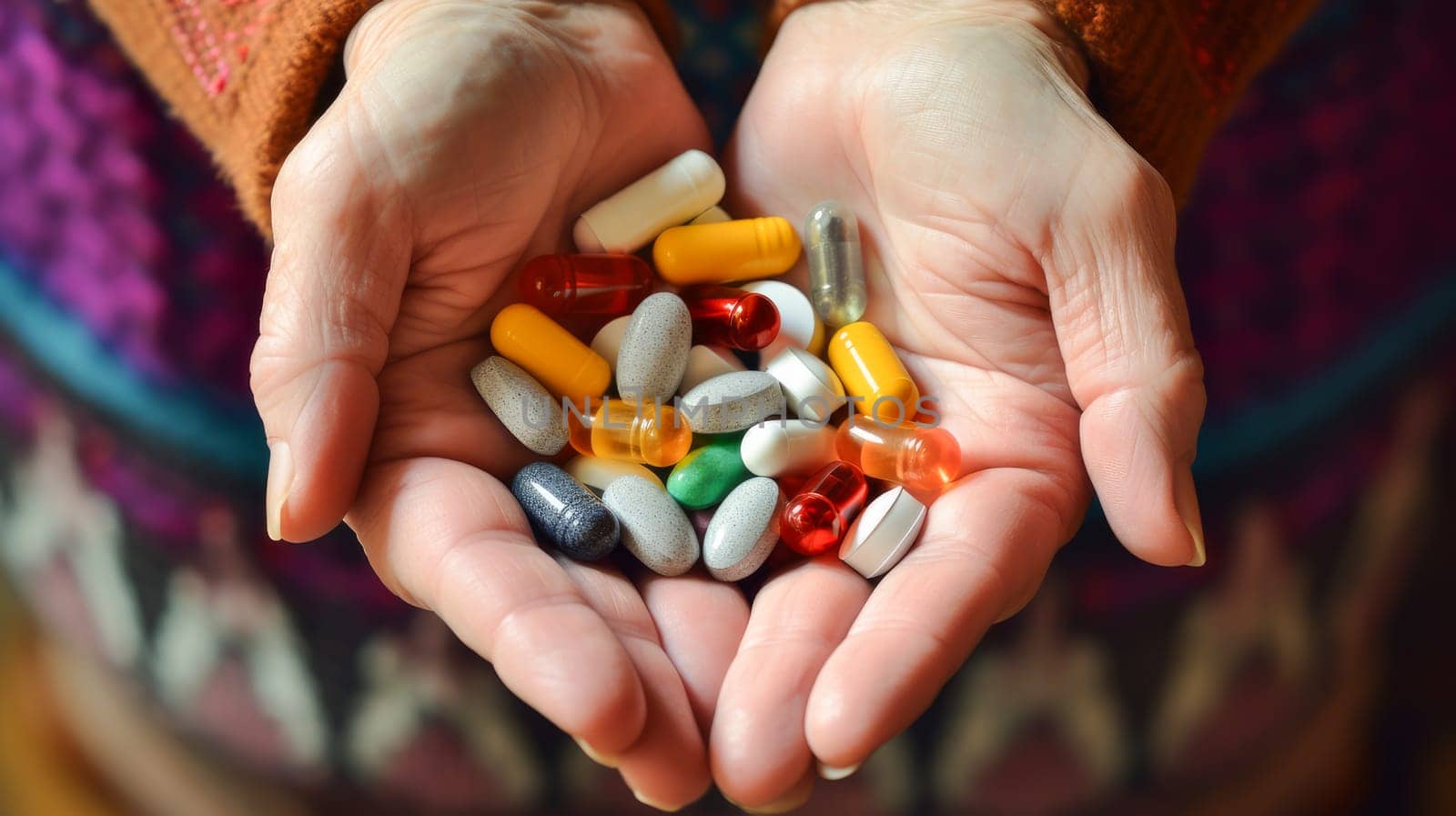 Pills in the hands of an elderly man. by Alla_Yurtayeva
