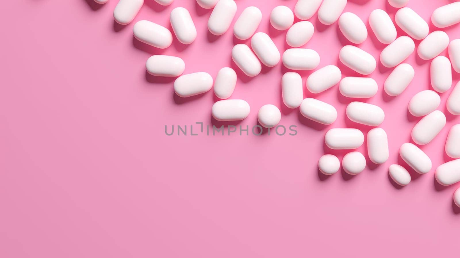 White pills on a pink background. by Alla_Yurtayeva
