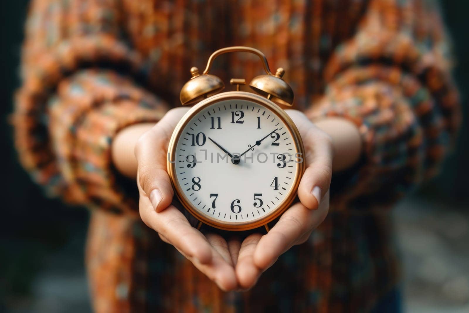 hands holding vintage clock. ai generated