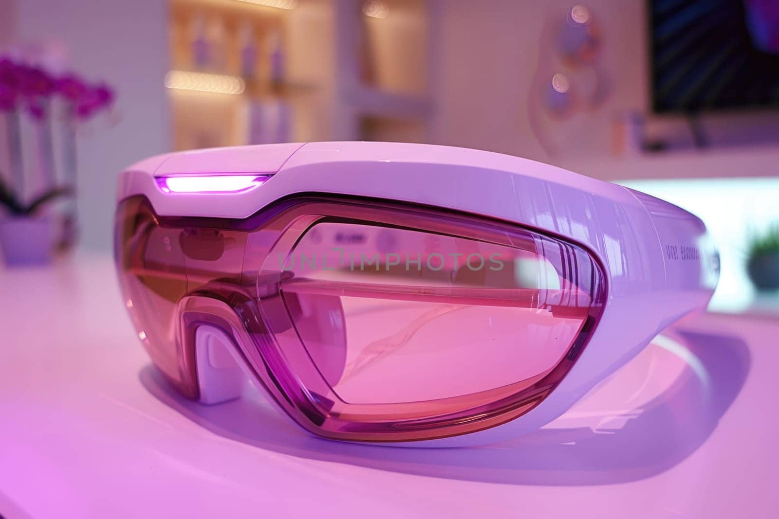 Close up protective glasses for laser treatment in a spa salon. ai generated
