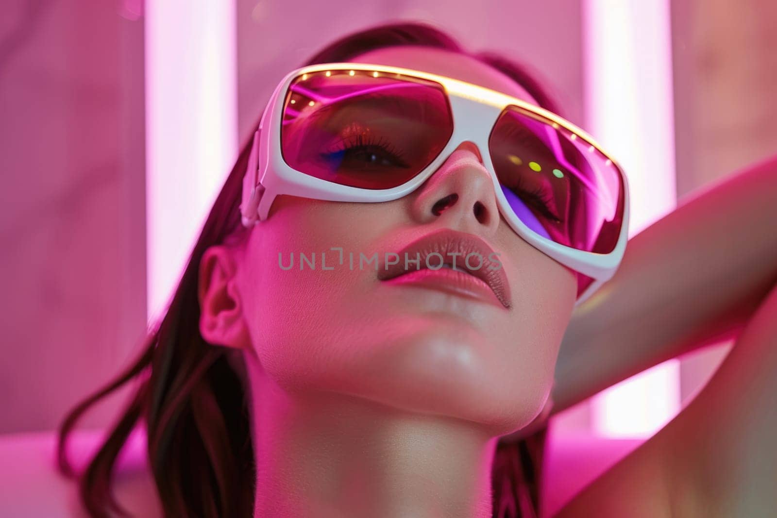 Close up portrait of a young woman patient receiving a laser treatment in a spa salon. ai generated
