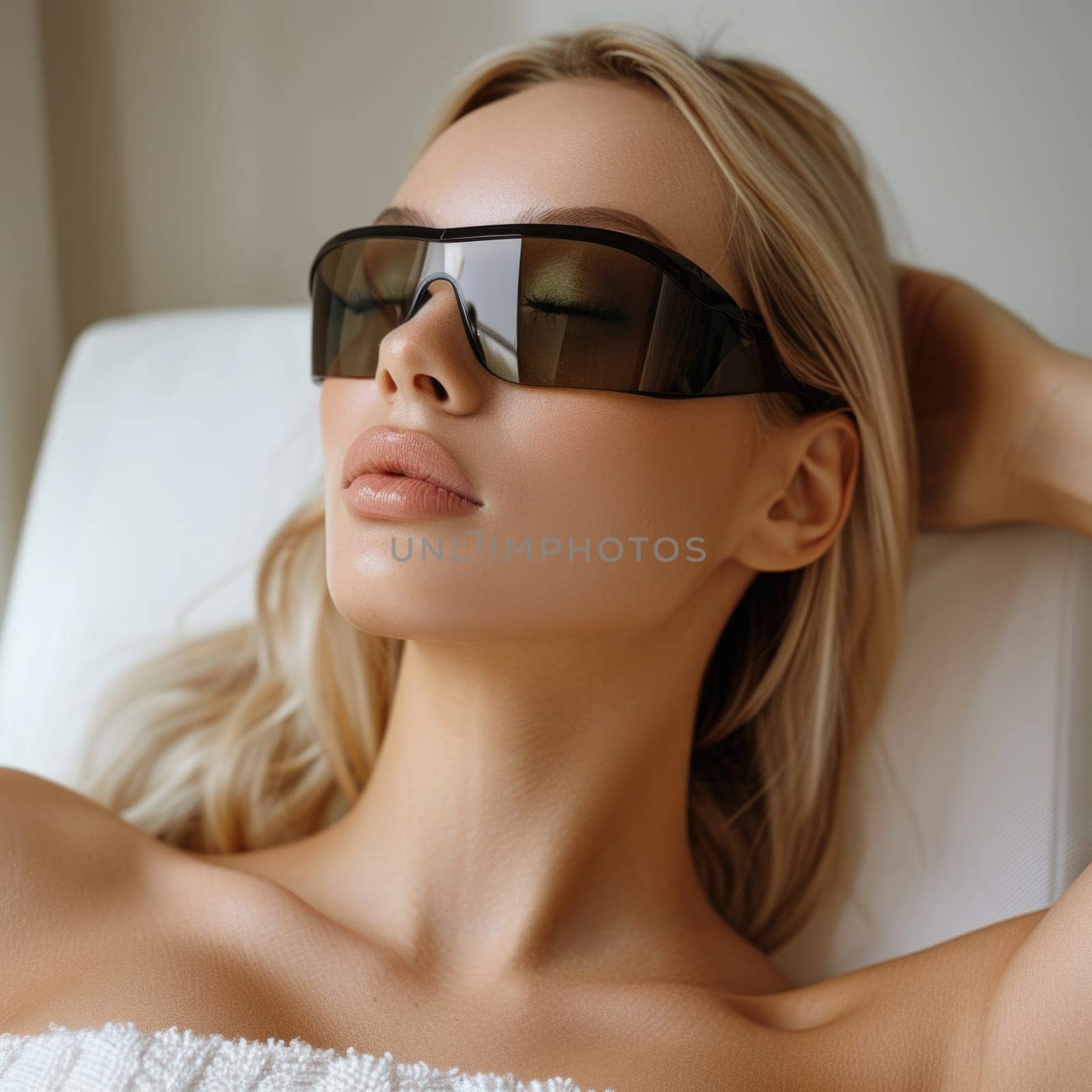 Close up portrait of a young woman patient receiving a laser treatment in a spa salon. ai generated