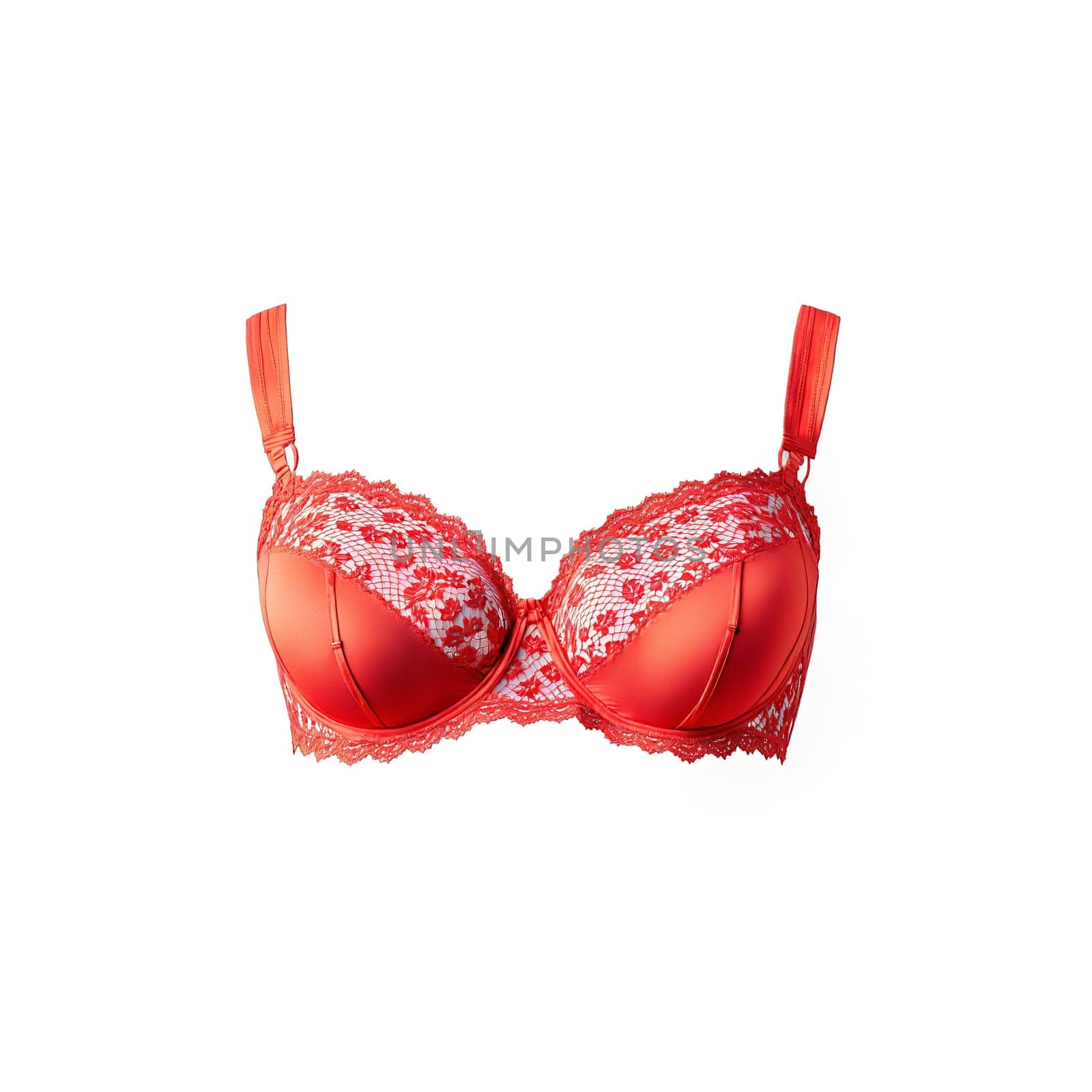 Bright Coral Lace Bra A bright coral lace bra with a vibrant cheerful color featuring by panophotograph