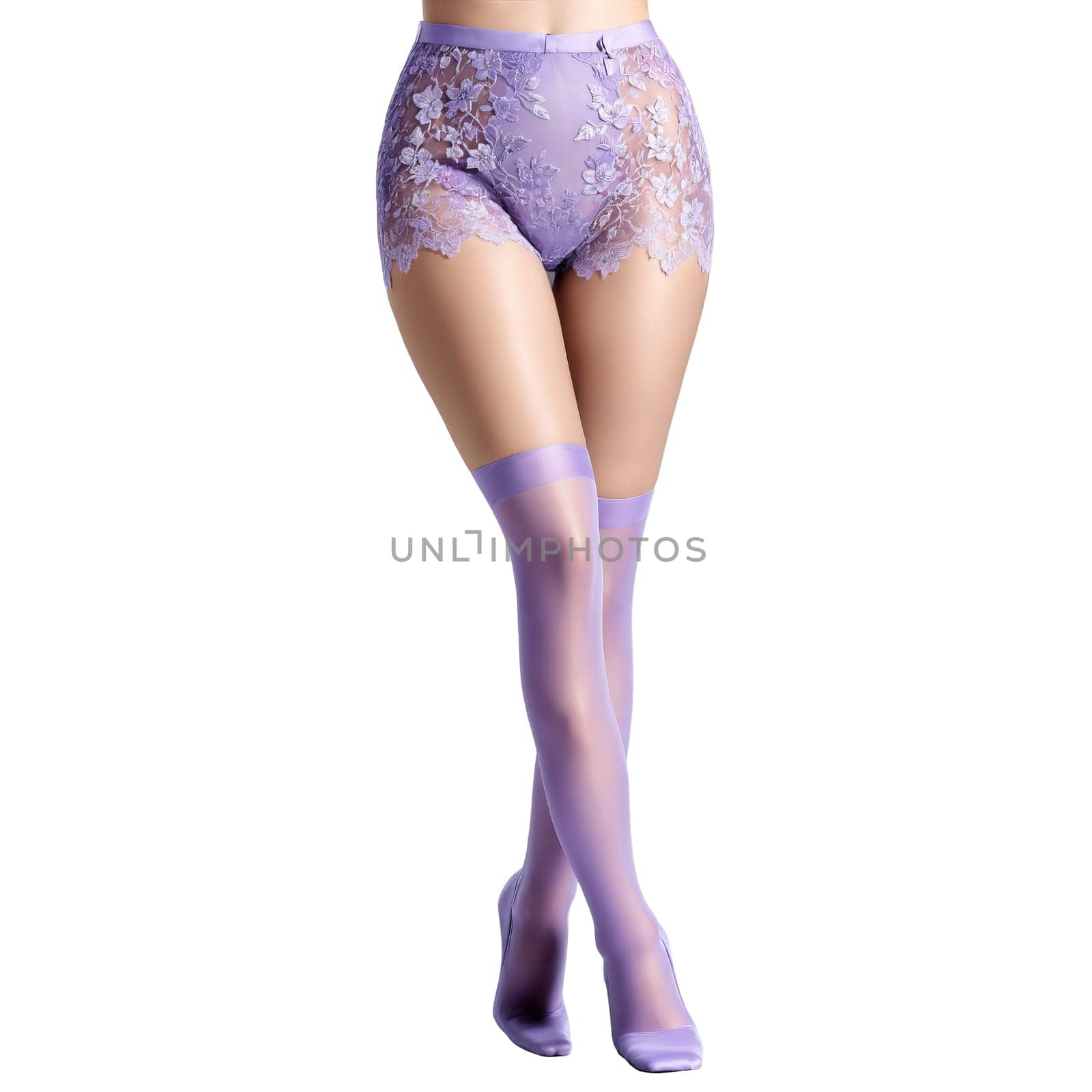 Shimmery lavender stockings Dreamy female legs in shimmery lavender stockings with a delicate floral pattern by panophotograph