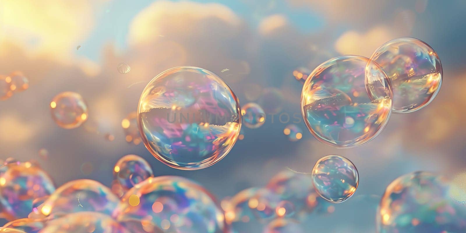Soap bubbles float in the air on sunny day