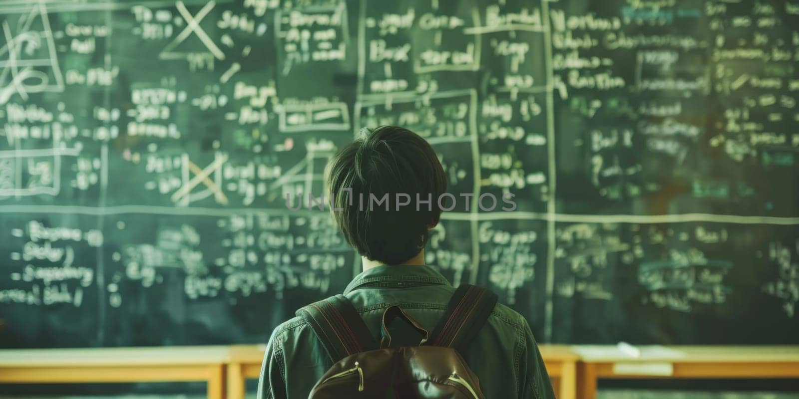 A person standing in front of a chalkboard, ready to give presentation or teach a class