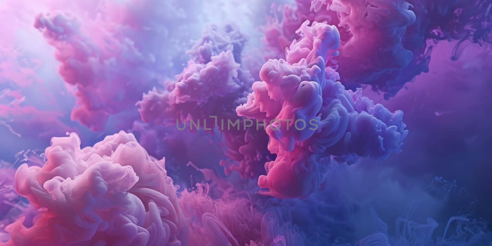 A group of pink and blue clouds floating in an air