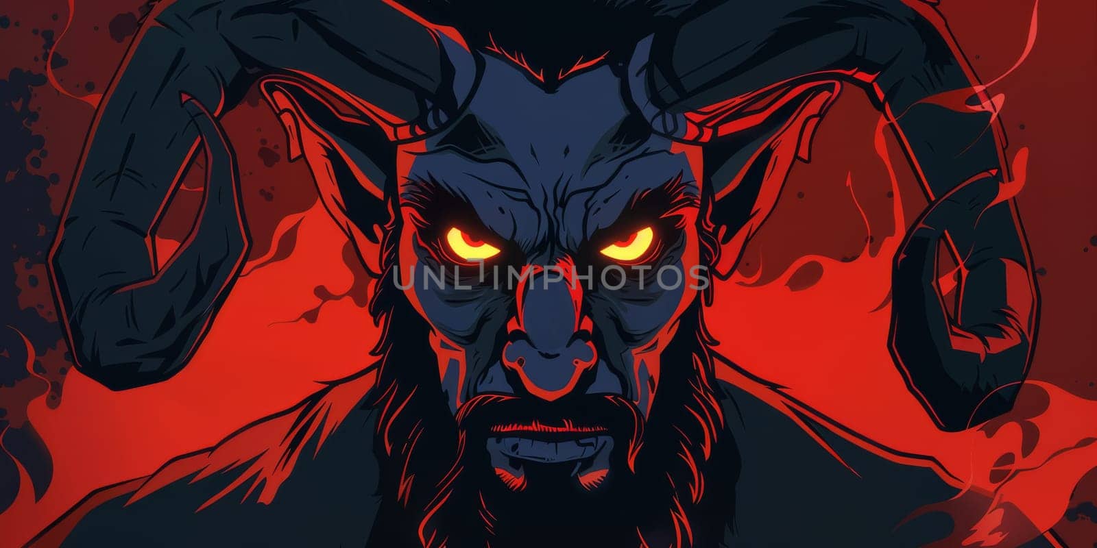 A demonic demon with menacing red eyes and a sharp horns by Kadula