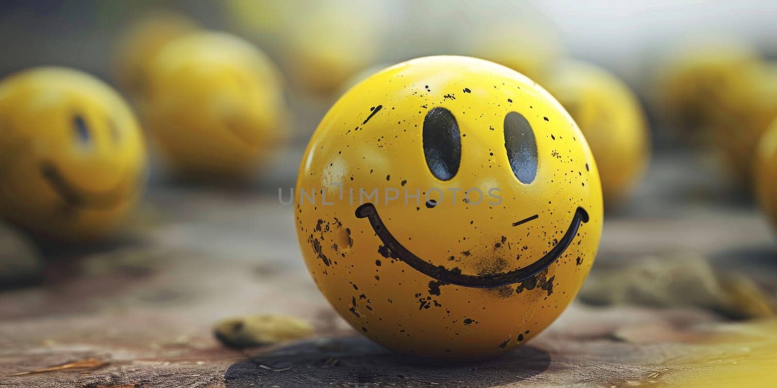 Yellow ball with smiley face painted on it