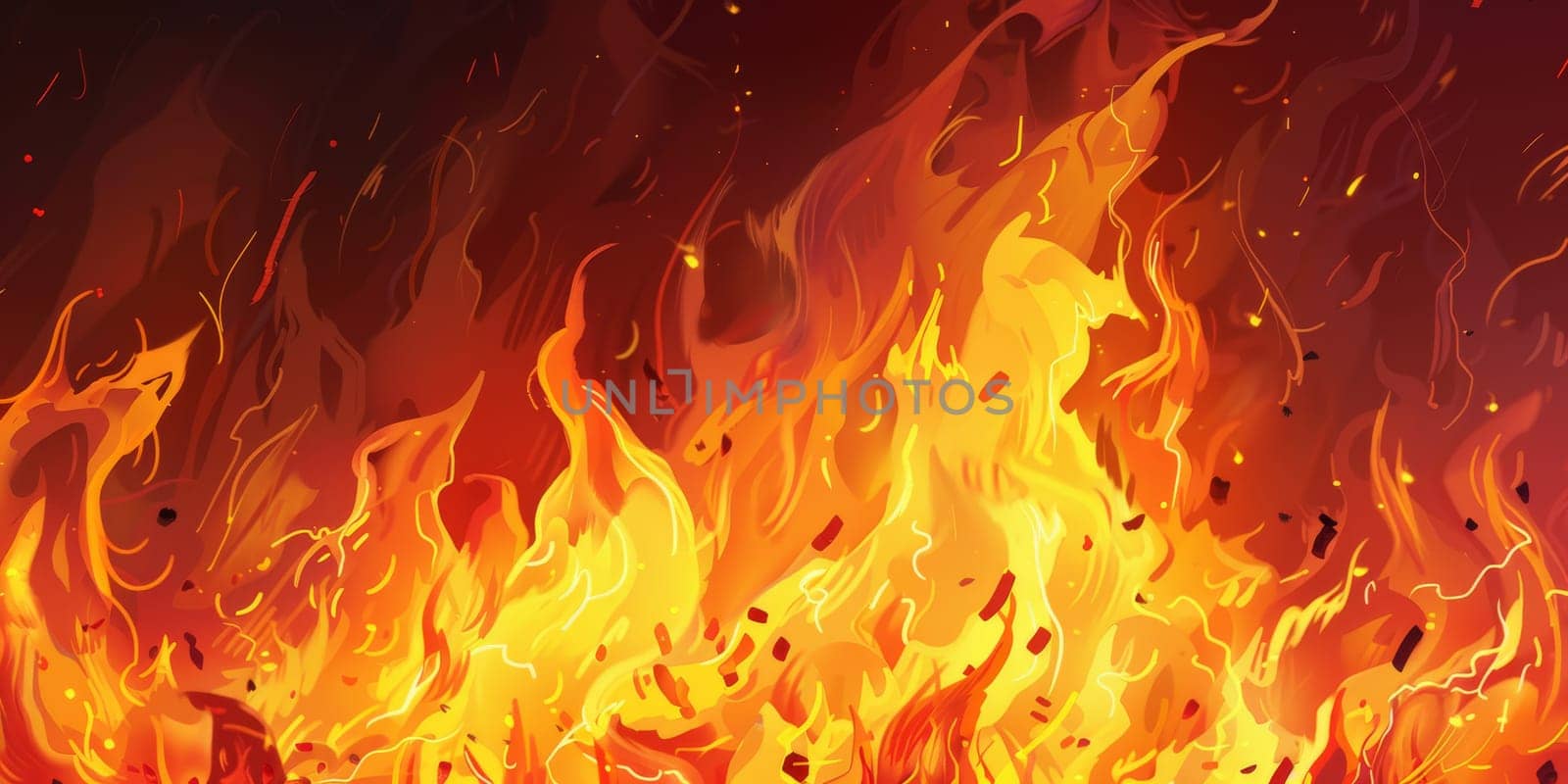 A close-up view of a fire with a numerous intense flames burning fiercely