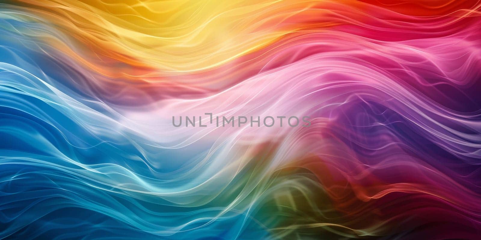 Colorful rainbow background with flowing wavy lines in a various hues and shades