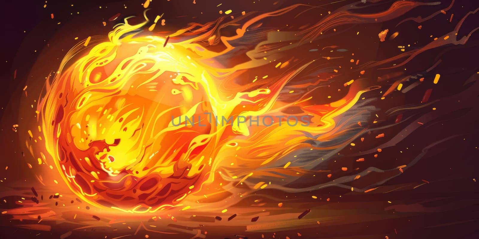 Fiery ball shining brightly in darkness by Kadula