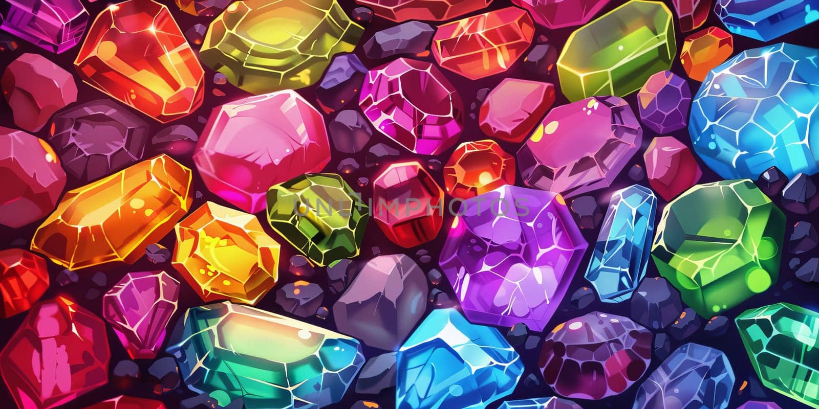 Various colored gems arranged on a black surface by Kadula