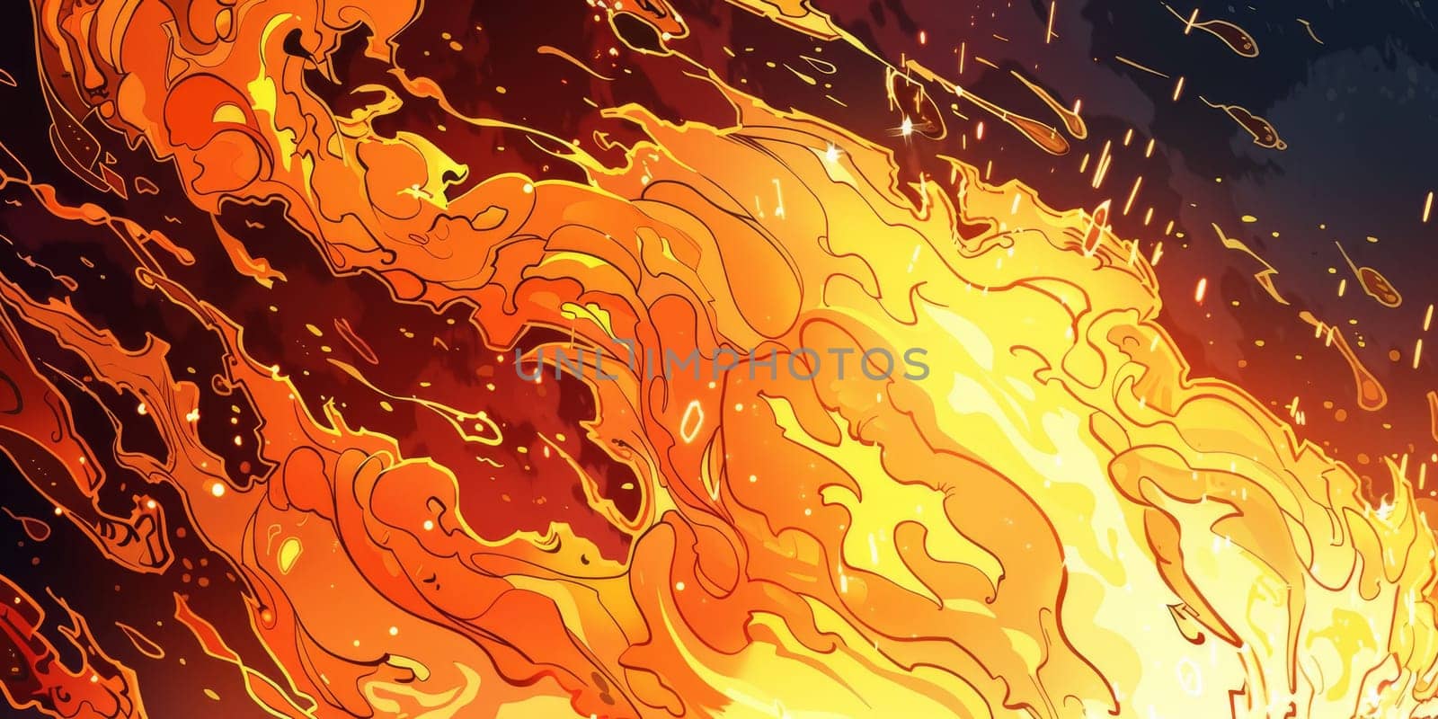 Close-up view of vibrant flames blazing from fire