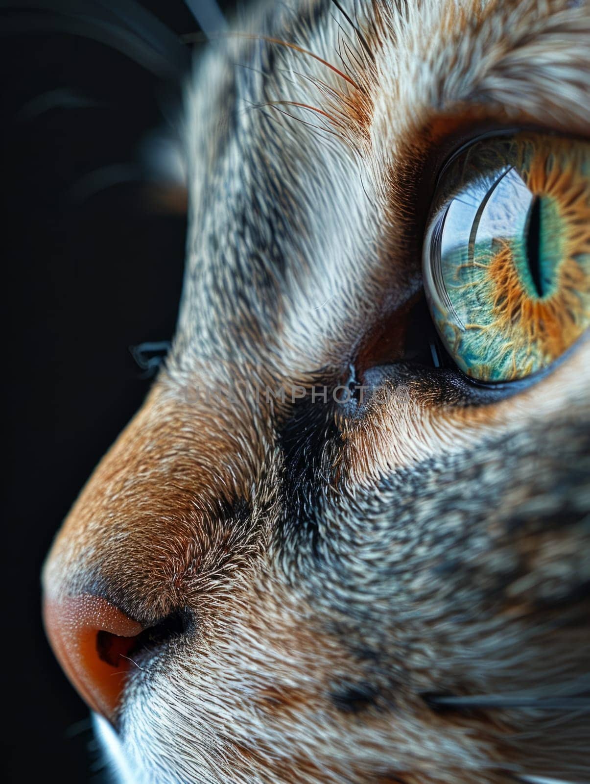 Macro cat's eye close up. Cute pet is watching and looking at camera. Ai generated