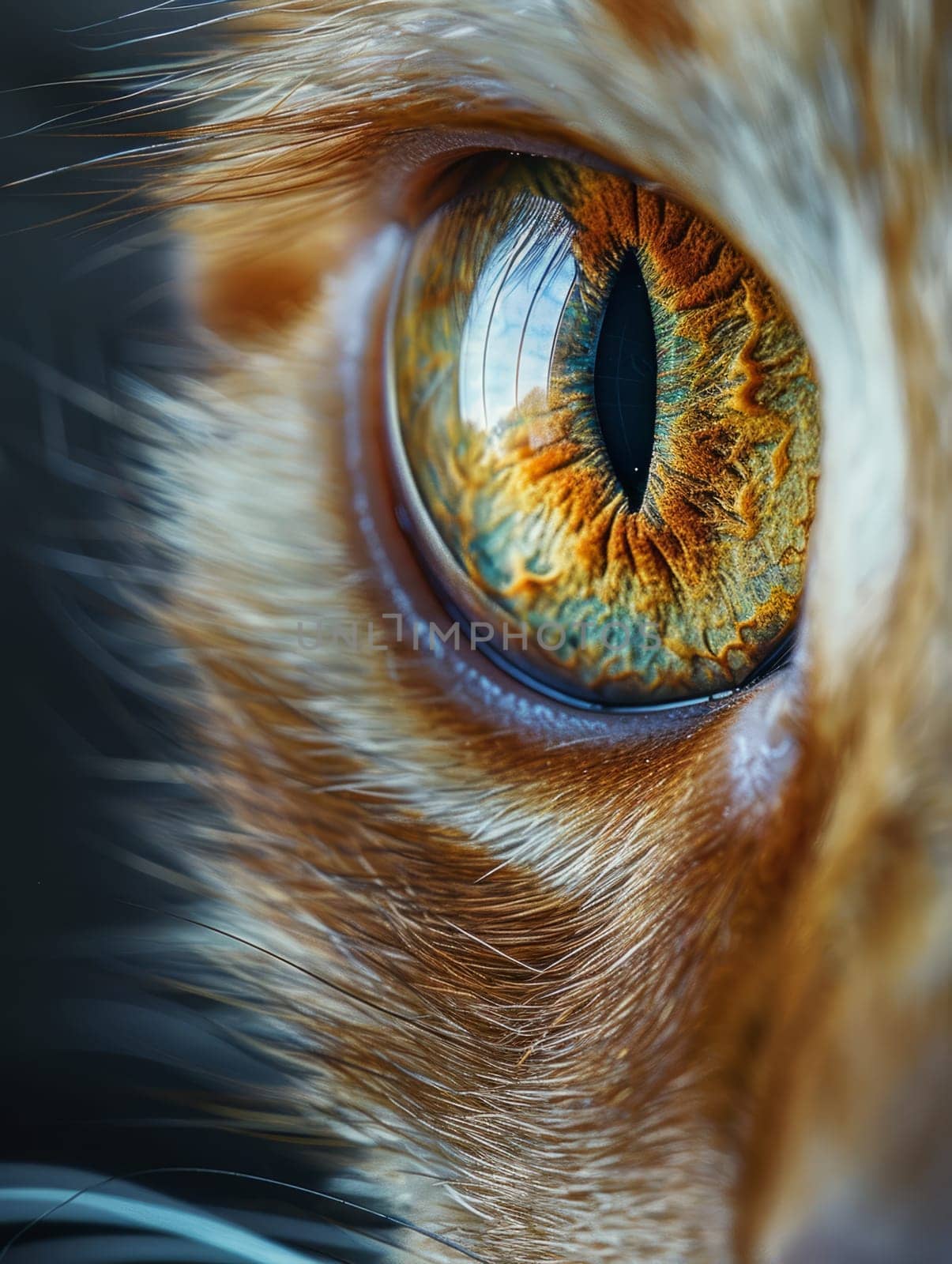 Macro cat's eye close up. Cute pet is watching and looking at camera. Ai generated