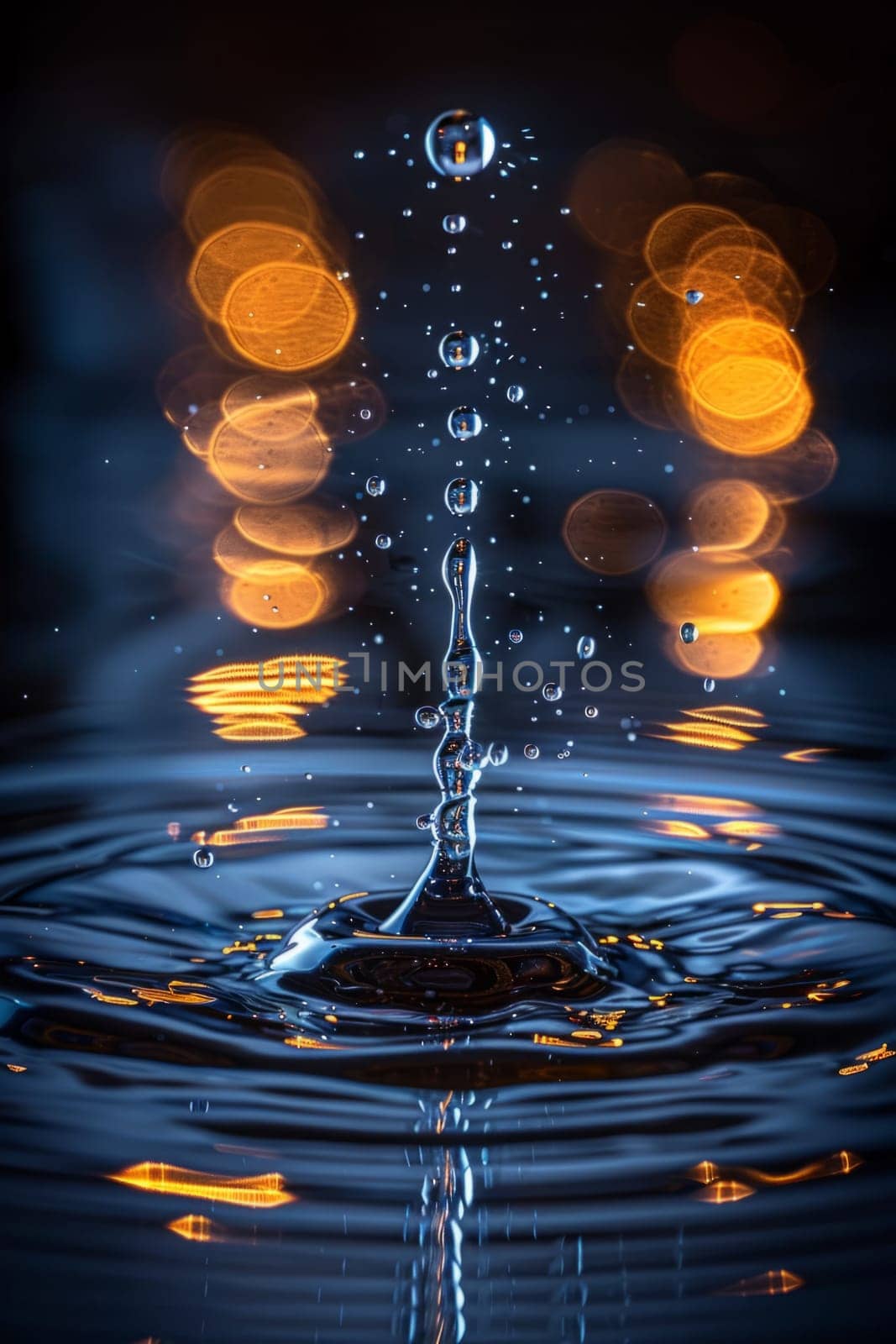 Falling Water Drop Macro Shot. Abstract Vertical Water Background. Ai generated