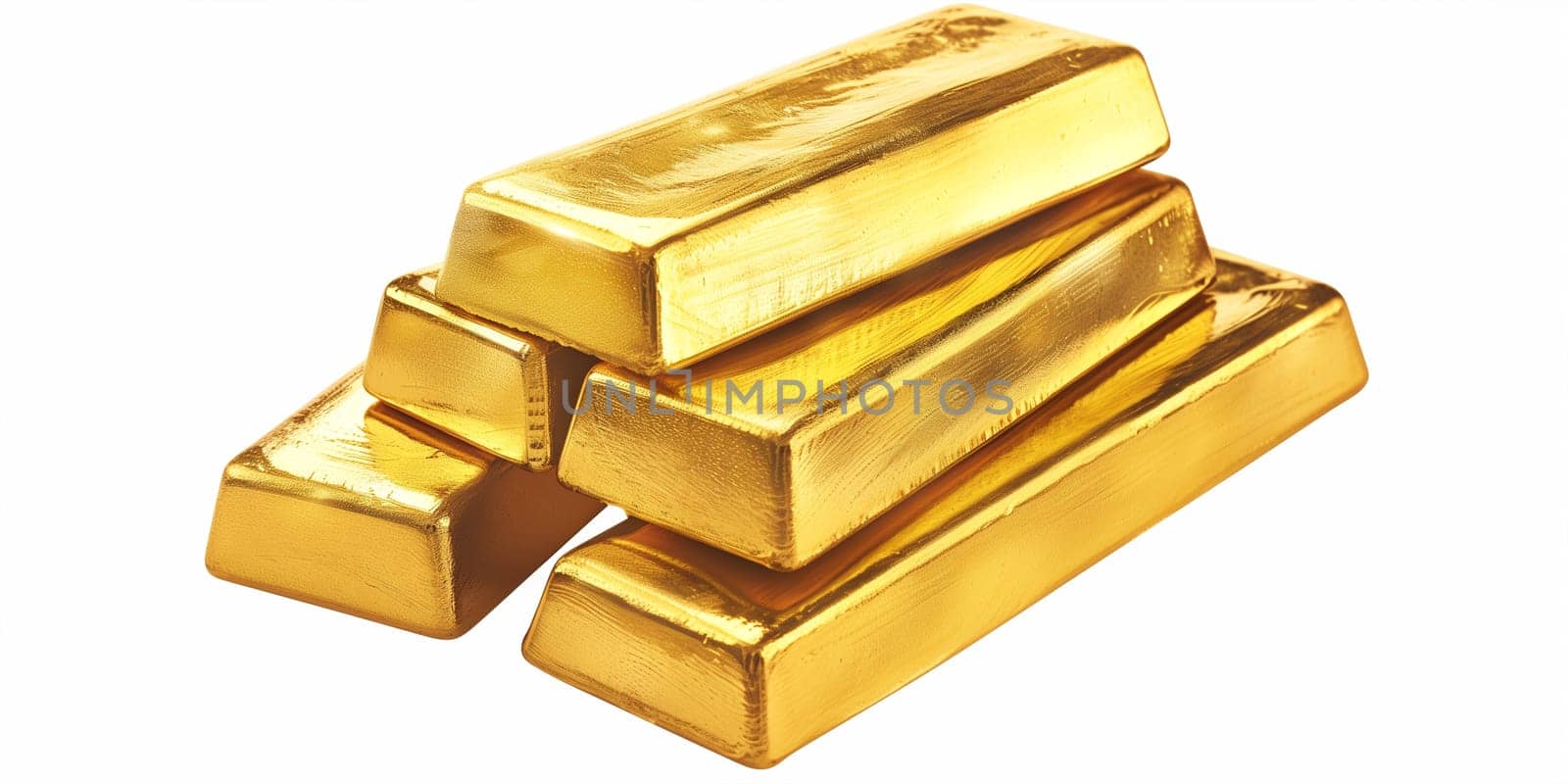 A stack of gold bars is neatly aligned on top of each other, showcasing their shiny, metallic surfaces and uniform shape. The light reflects off the bars, emphasizing their value and weight.