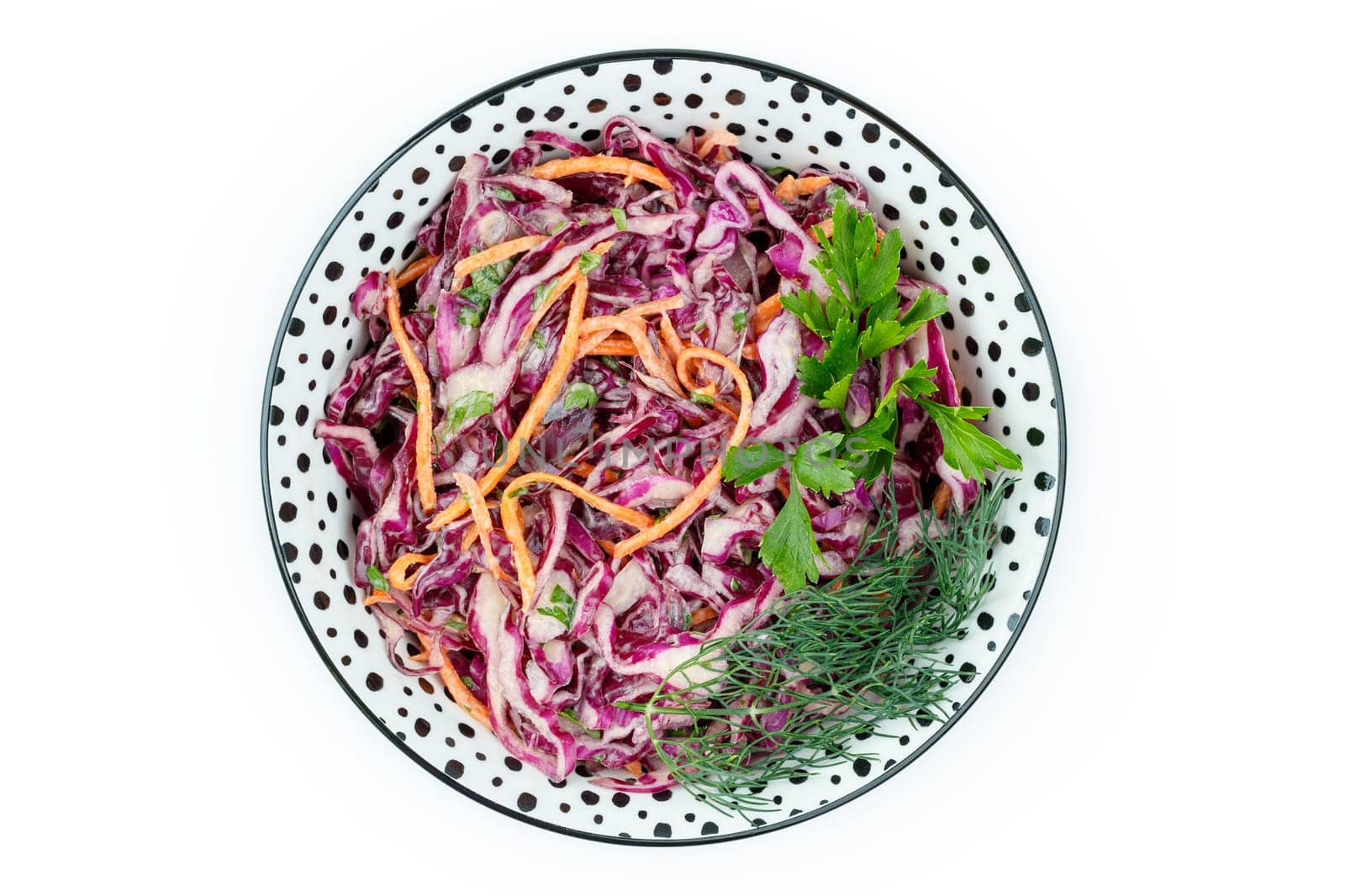 A colorful plate of coleslaw salad