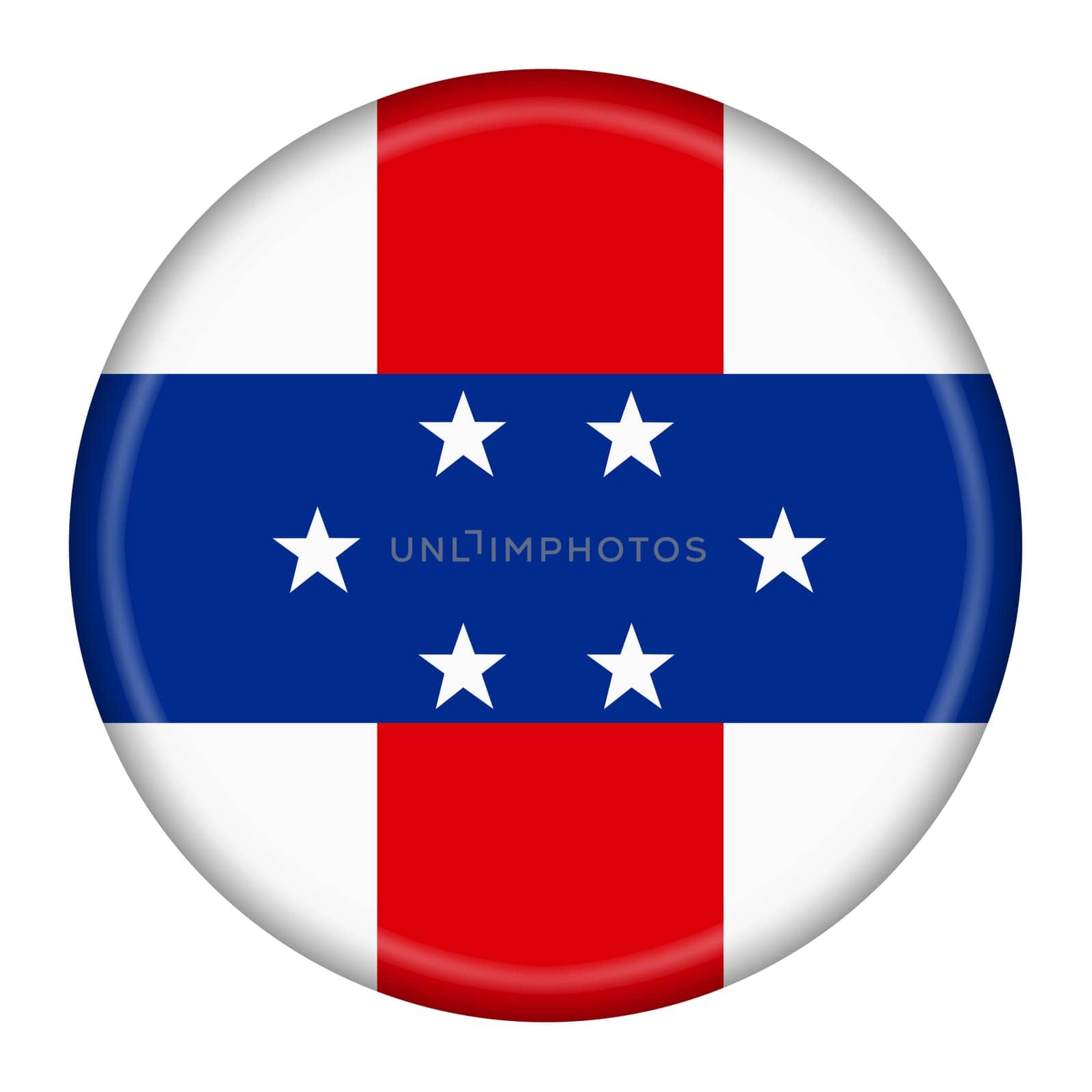A Netherlands Antilles flag button 3d illustration with clipping path