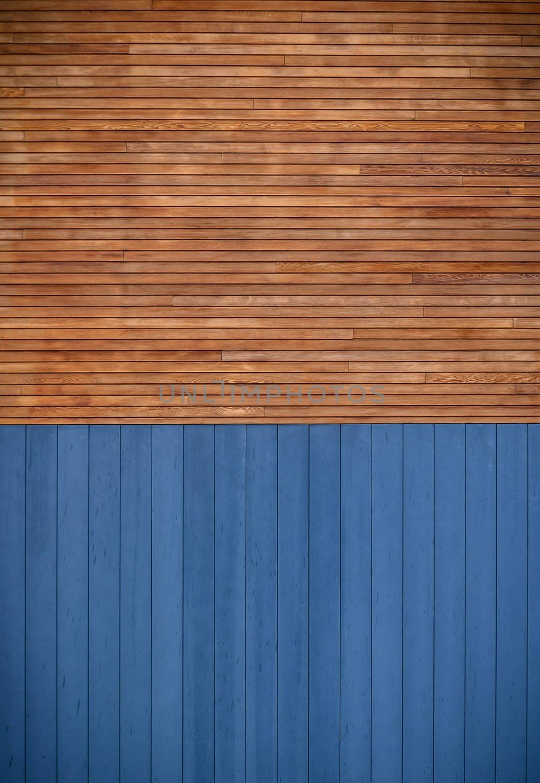 blue metal siding and wooden boards on the facade as a background 1 by Mixa74