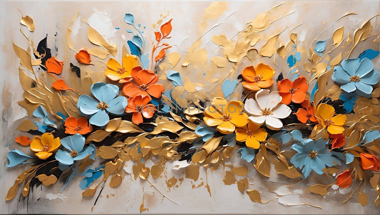 Colorful floral arrangement of flowers using multicolored acrylic paints