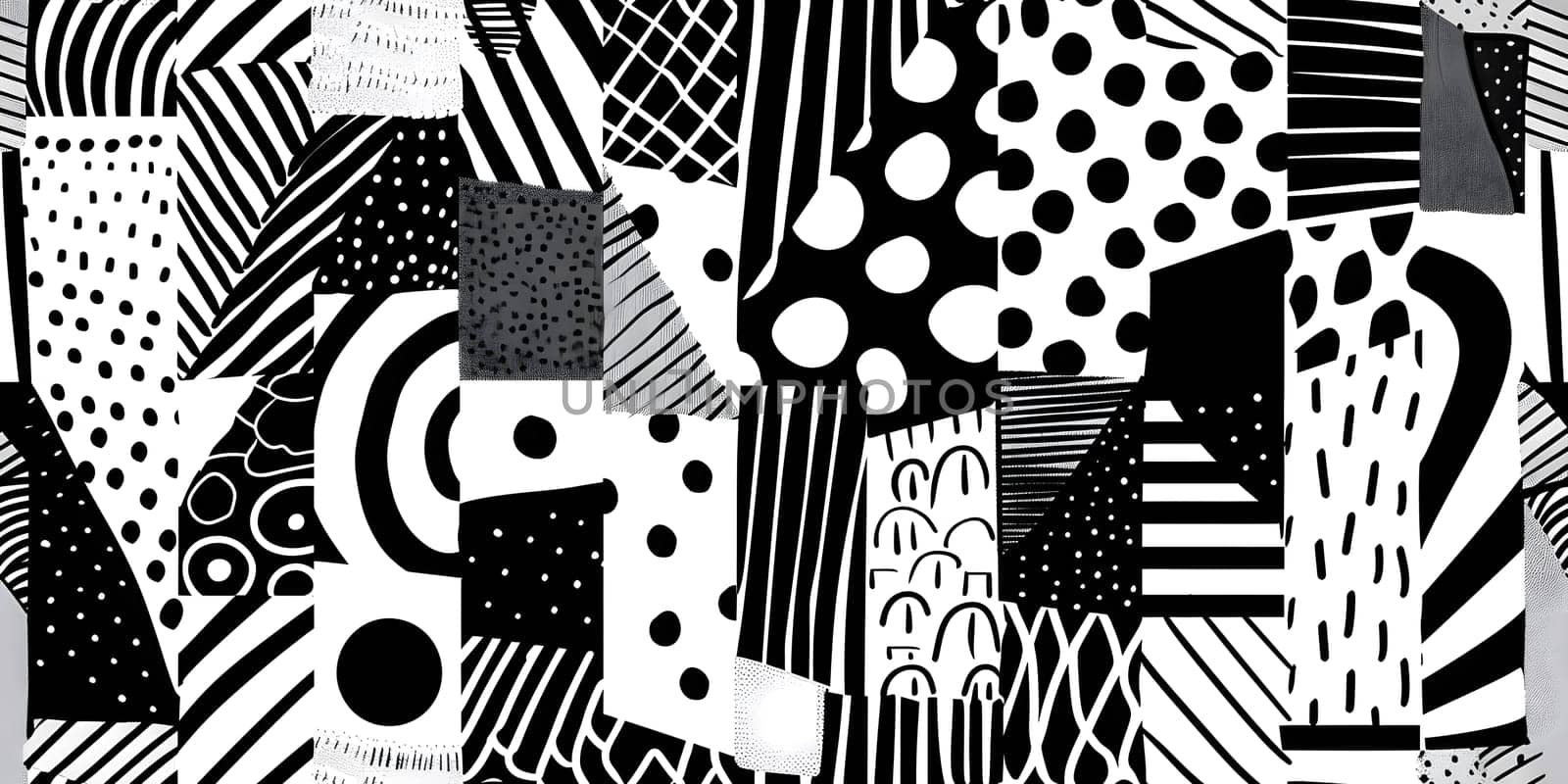 The blackandwhite pattern displays a variety of intricate designs resembling urban architecture. It is reminiscent of a mammals sleek fur pattern in an artistic style