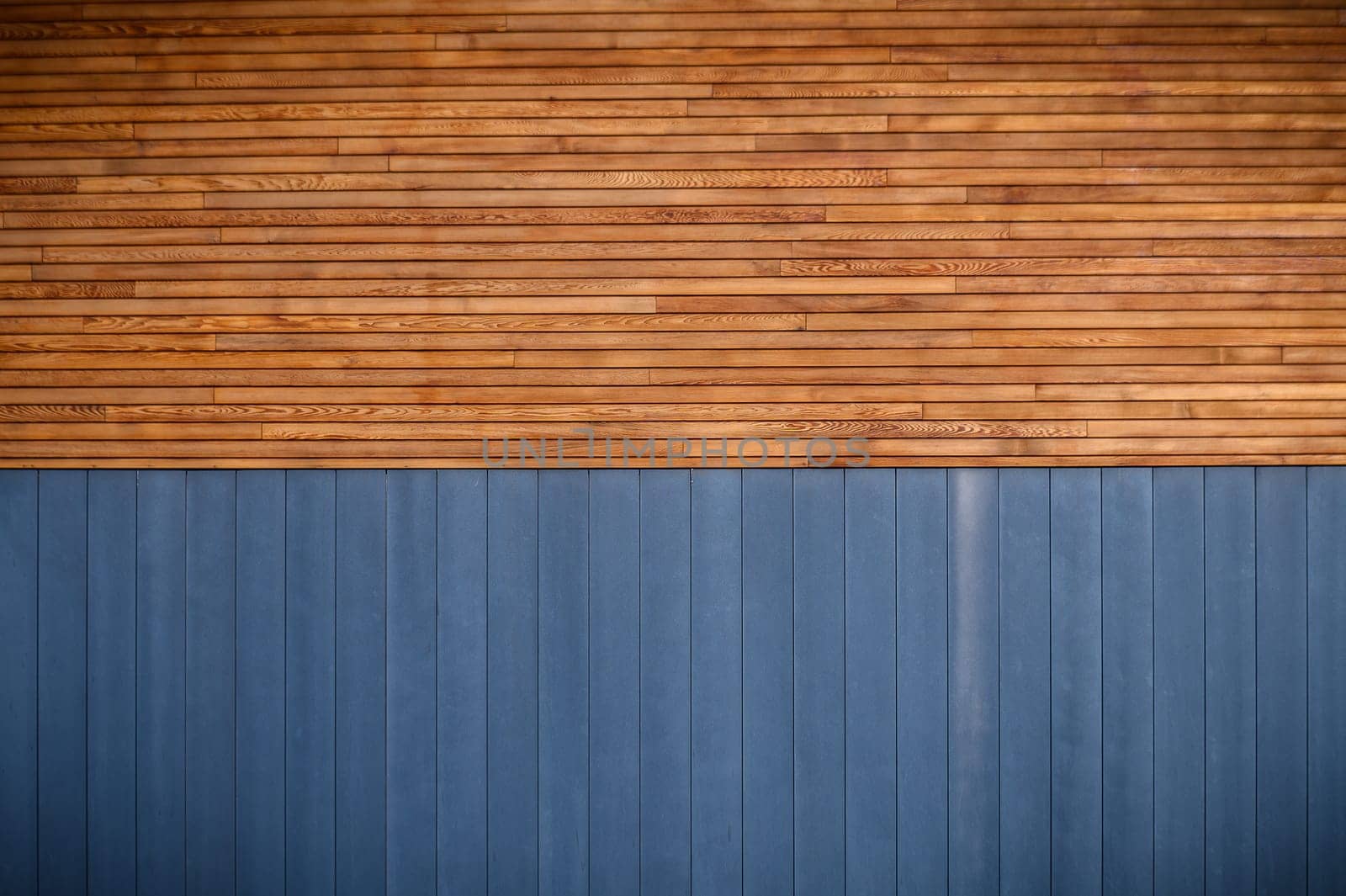 blue metal siding and wooden boards on the facade as a background 7 by Mixa74