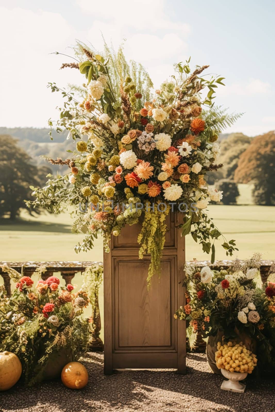 Floral decoration, wedding decor and autumn holiday celebration, autumnal flowers and event decorations in the English countryside garden, country style idea