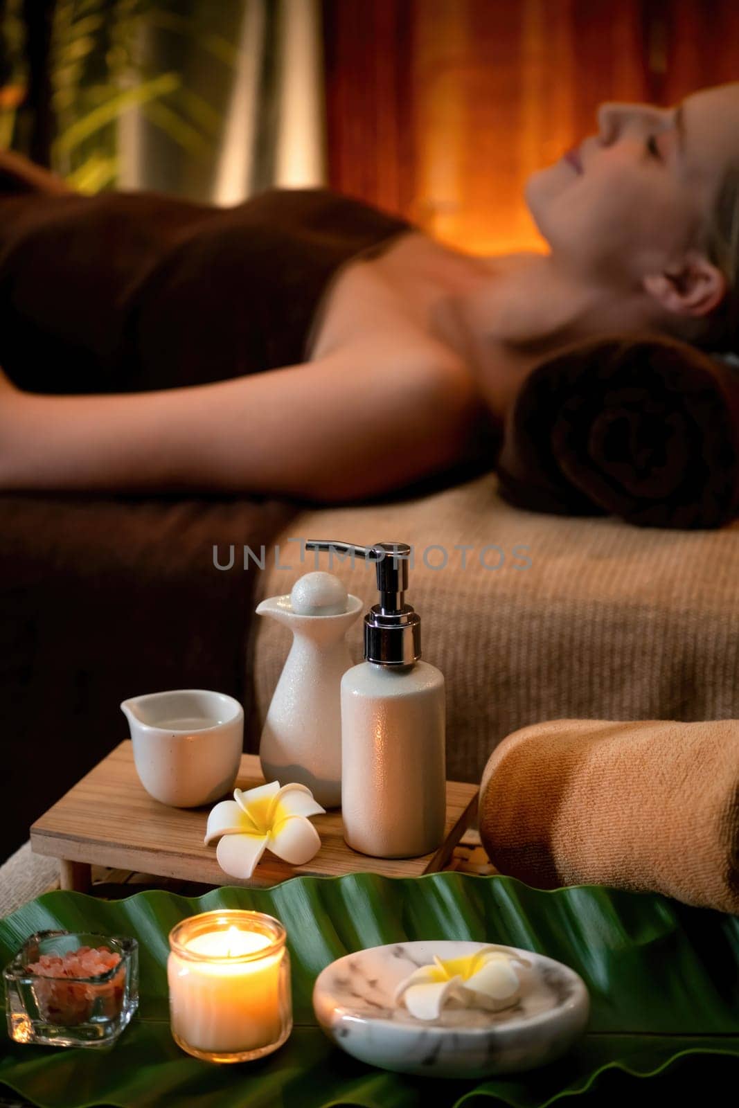 Aromatherapy massage ambiance or spa salon composition setup. Quiescent by biancoblue