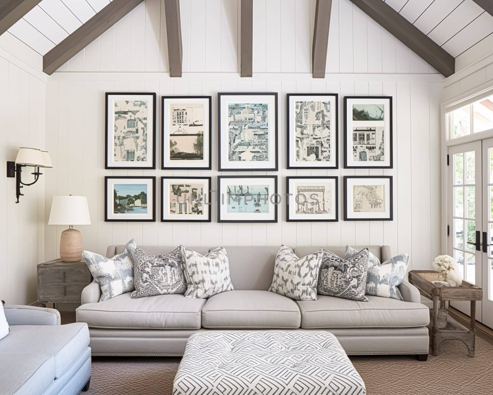 Living room gallery wall, home decor and wall art, framed art in the English country cottage interior, room for diy printable artwork mockup and print shop by Anneleven
