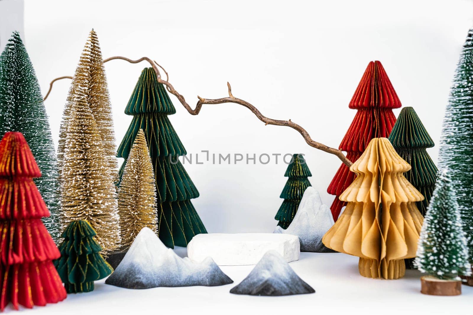 Christmas-themed desktop photo zone on a white background, side view by tewolf