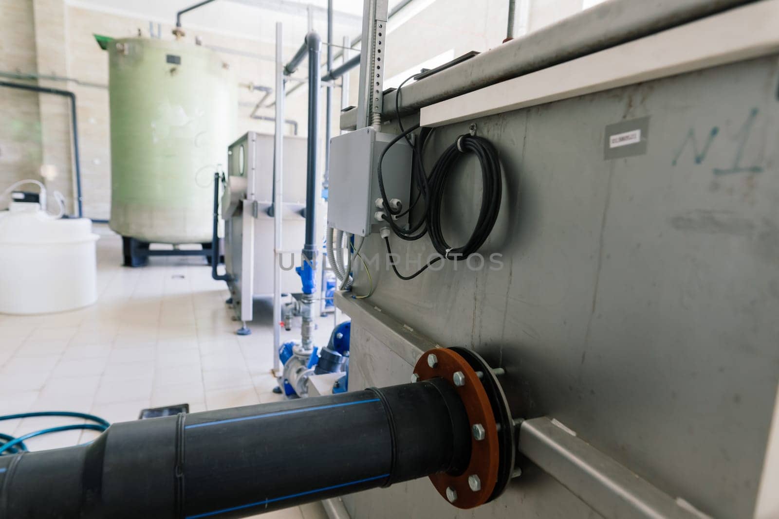 Pressure sensor in an industrial boiler room. Barometer in a heating system. Close-up.