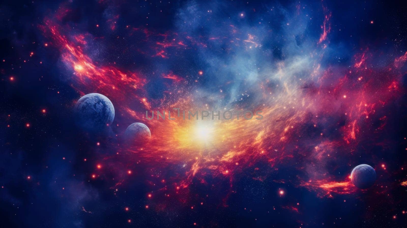 Sun, planets of the solar system and planet Earth, galaxies, stars, comet, asteroid, meteorite, nebula. Cosmic panorama of the Universe. Copy space, phone screensaver, beautiful picture. Astronomy science, travel into space