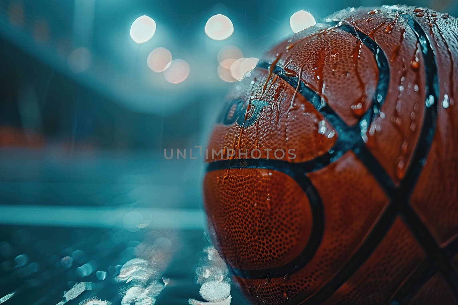 Basketball close-up with blurred background. Professional basketball game concept. Hobbies and recreation.