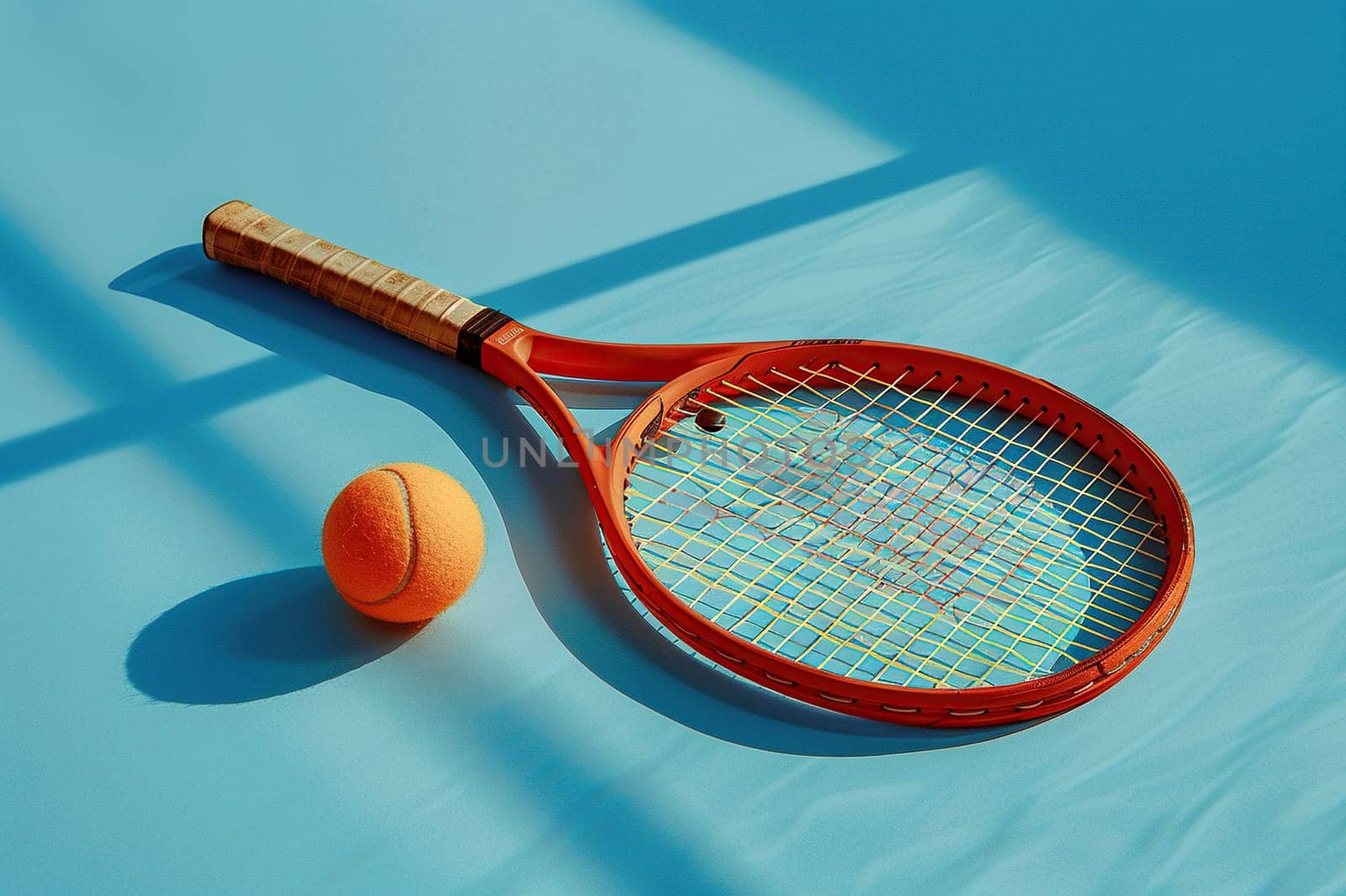 Racket and white tennis ball for table tennis on a blue background.