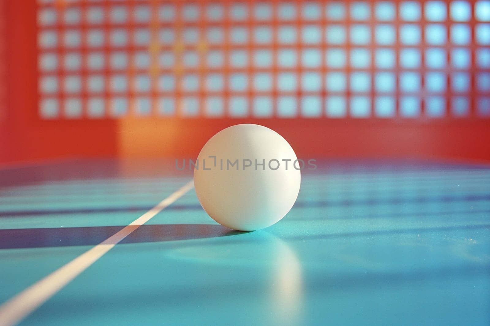 White ball for table tennis and ping pong on a background of a grid. Generated by artificial intelligence by Vovmar