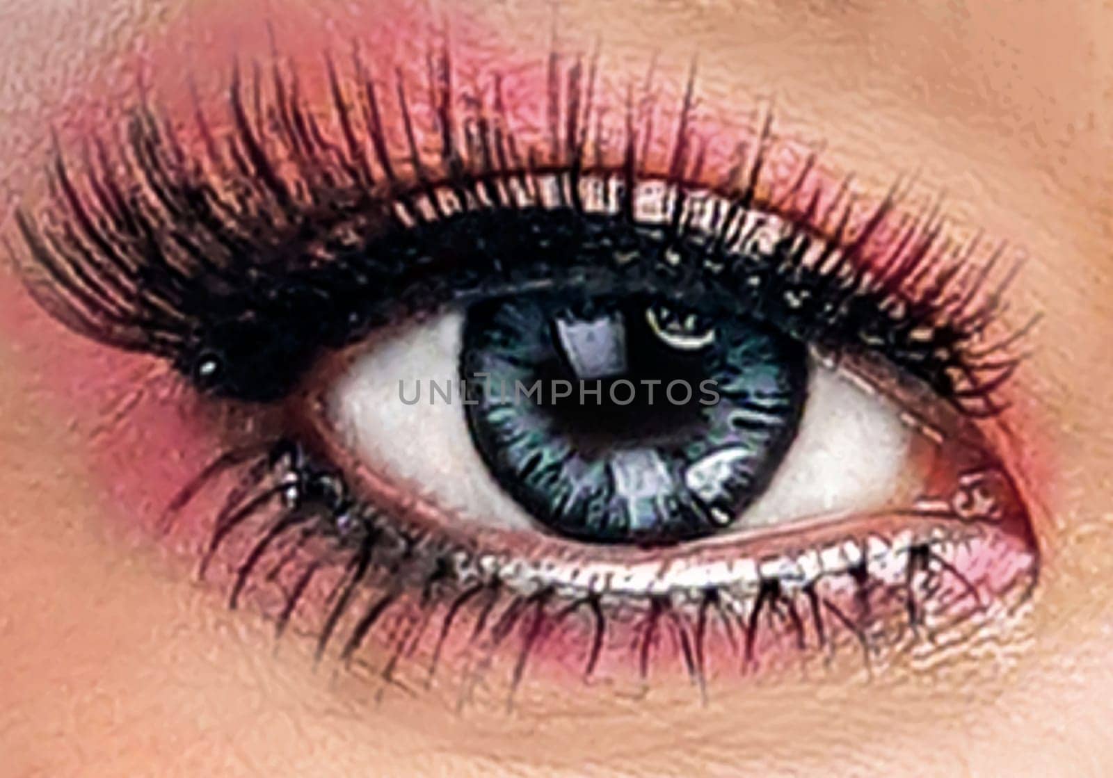 Close up image of healthy human woman eye with women eyelashes for multimedia content