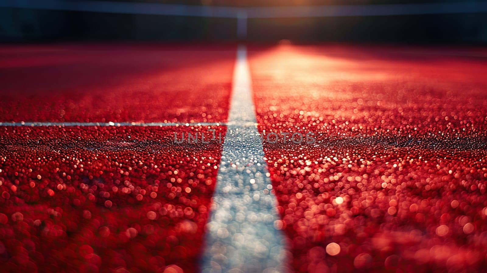 Close-up of red flooring on a tennis court or stadium. Ground level shot. Generated by artificial intelligence by Vovmar