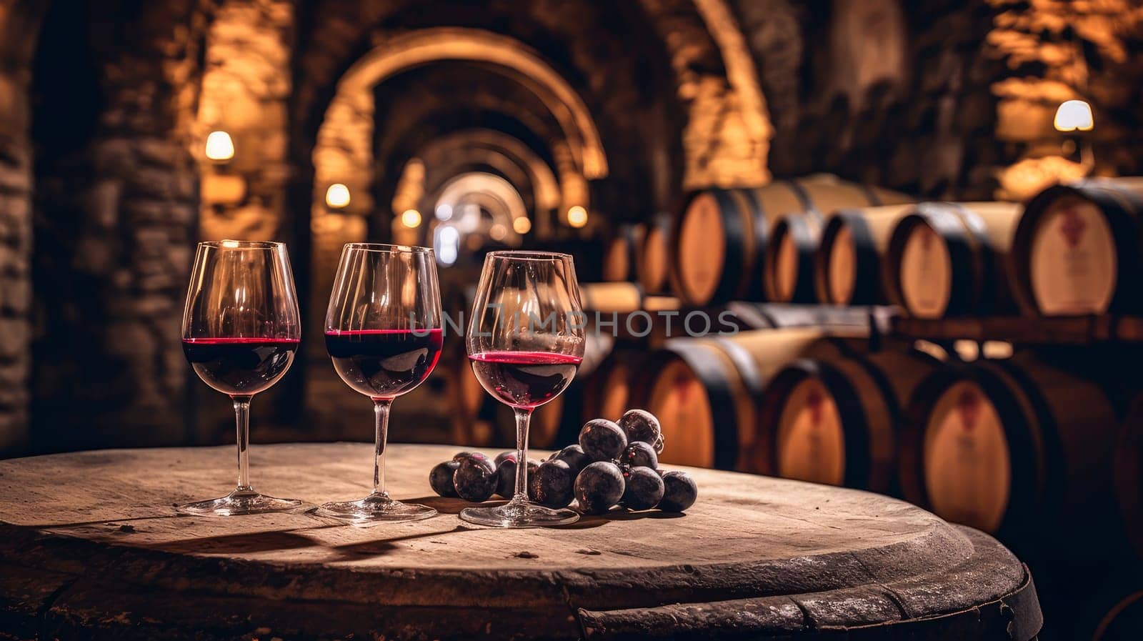 Wine cellar with wine barrels, modern and clean with oak barrels for aging and transport. by Alla_Yurtayeva