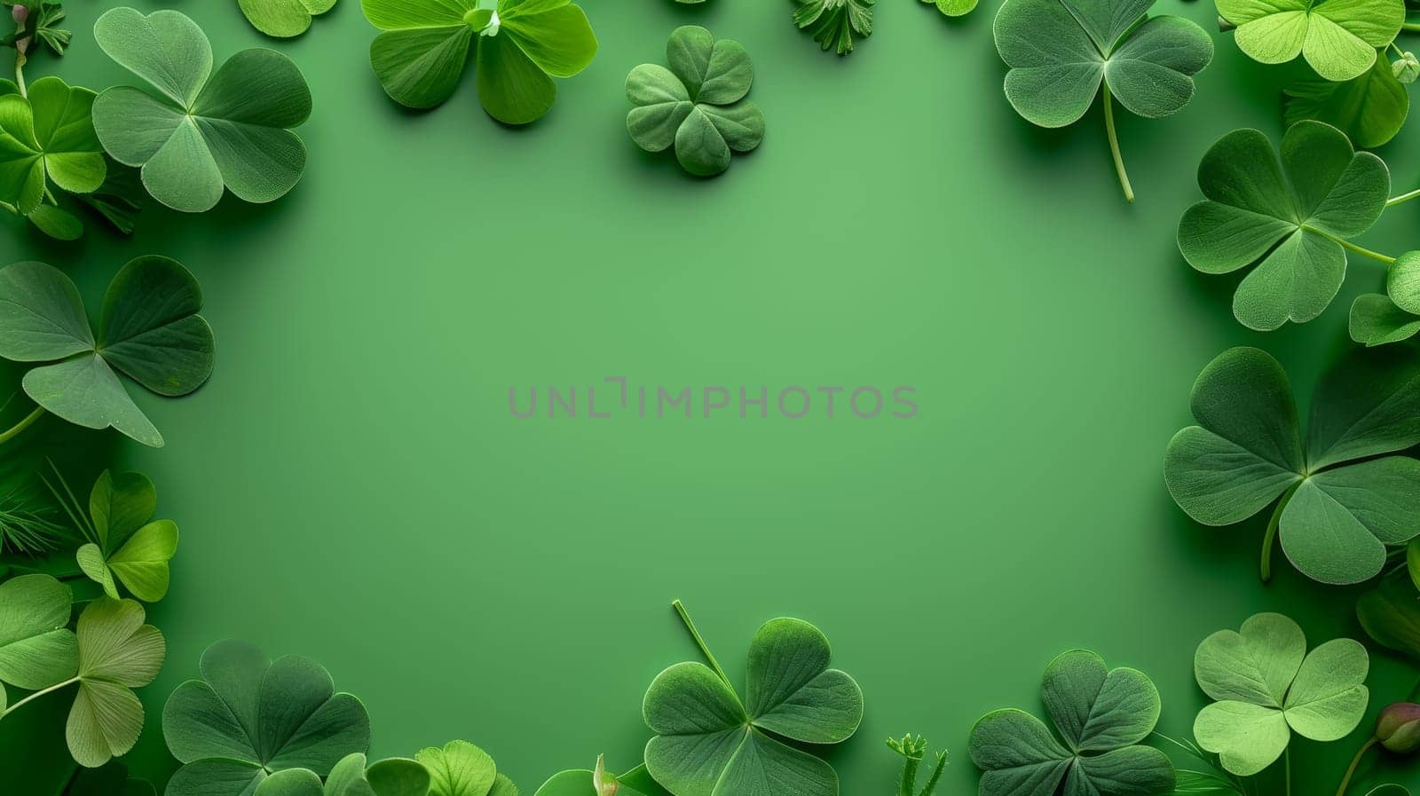 A heart-shaped frame of clover leaves on a soft green background, symbolizing love and nature