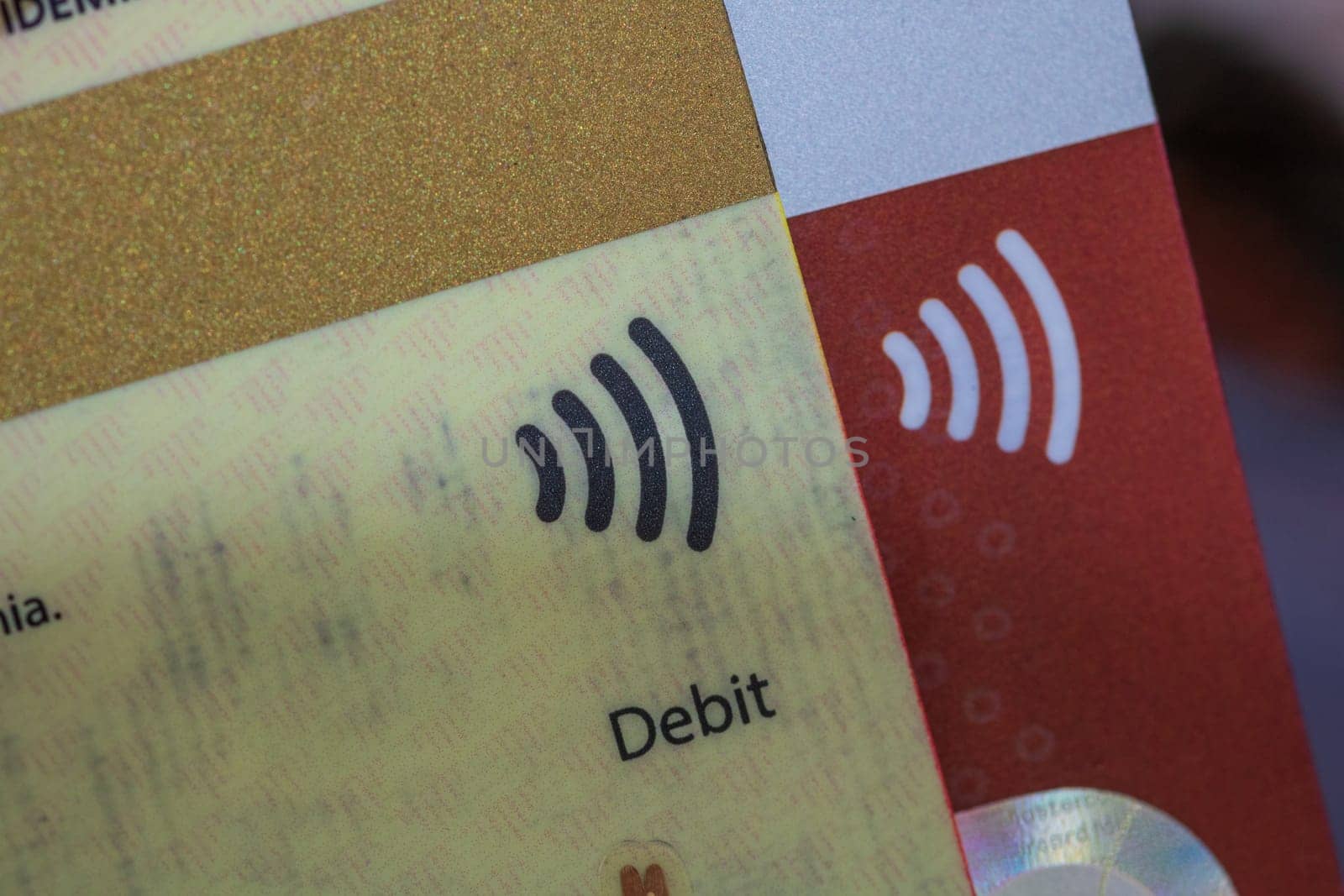 Close-up of credit cards. Contactless payment