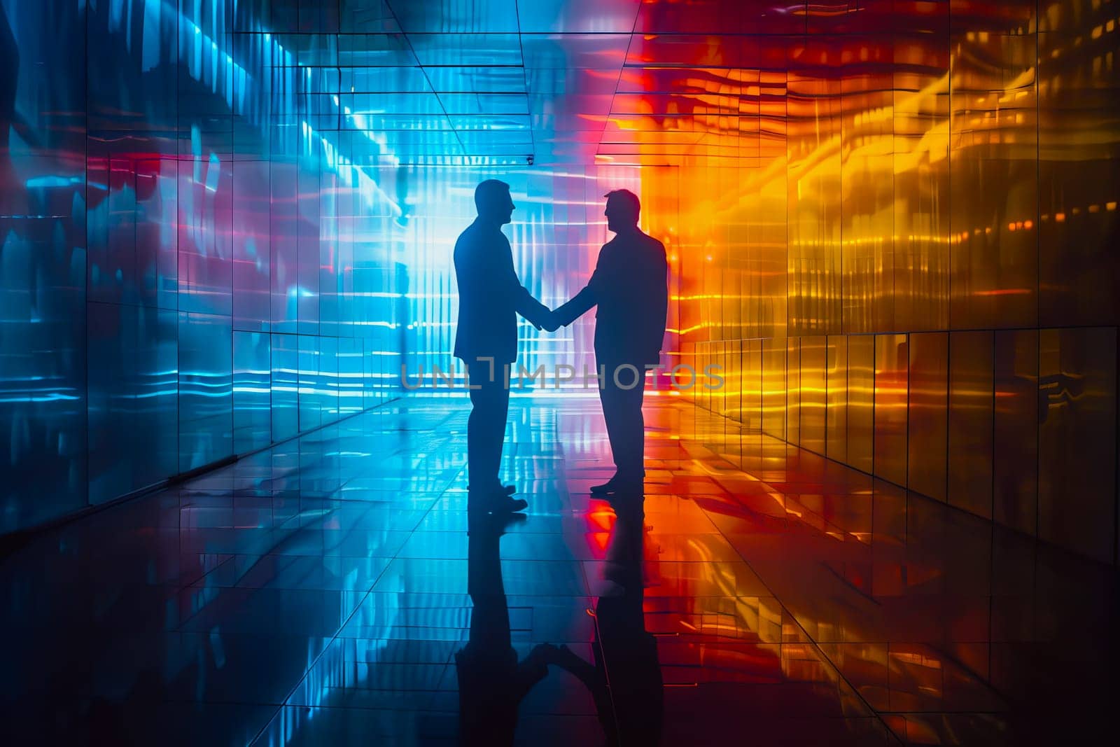 Handshake between business people and futuristic technology background