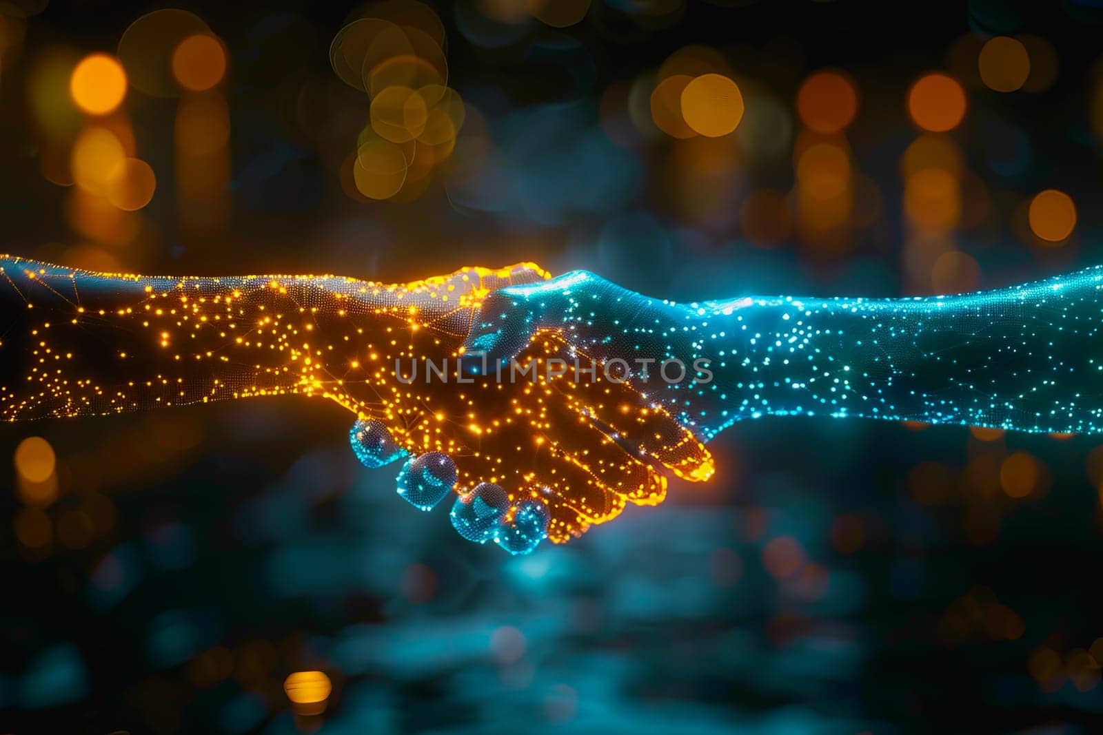 Powerful handshake, background business digital format in abstract technology of the future