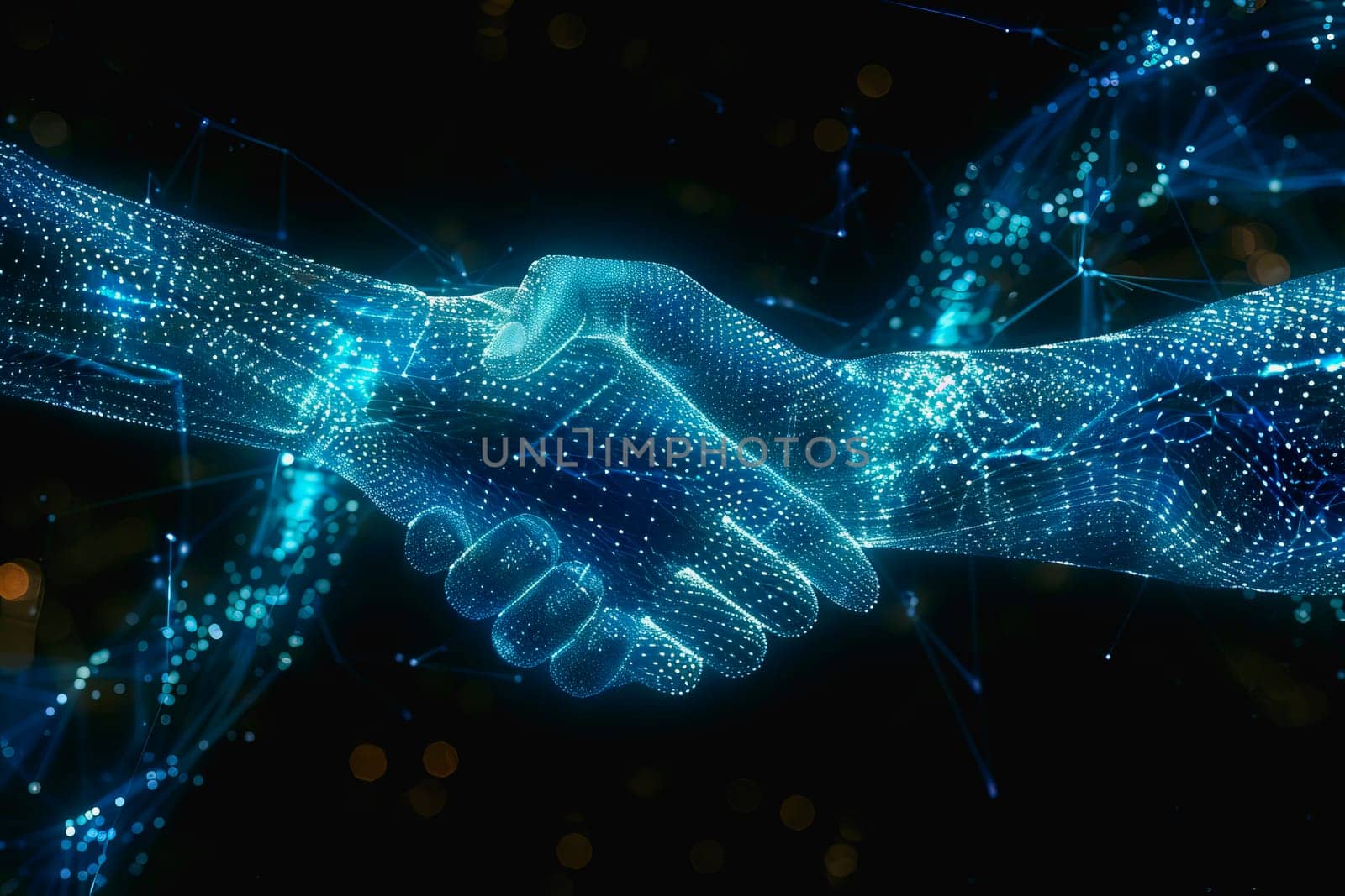 Powerful handshake, background business digital format in abstract technology of the future. by Manastrong