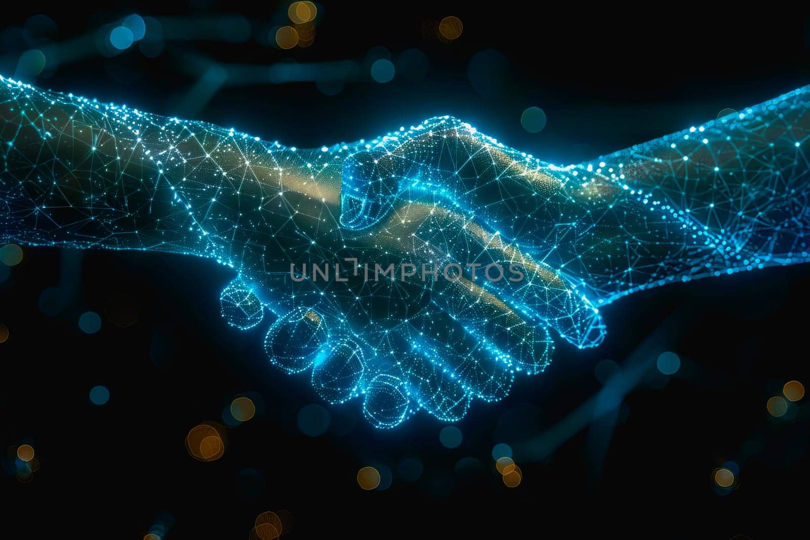 Powerful handshake, background business digital format in abstract technology of the future