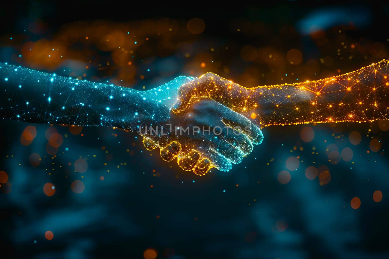 Powerful handshake, background business digital format in abstract technology of the future