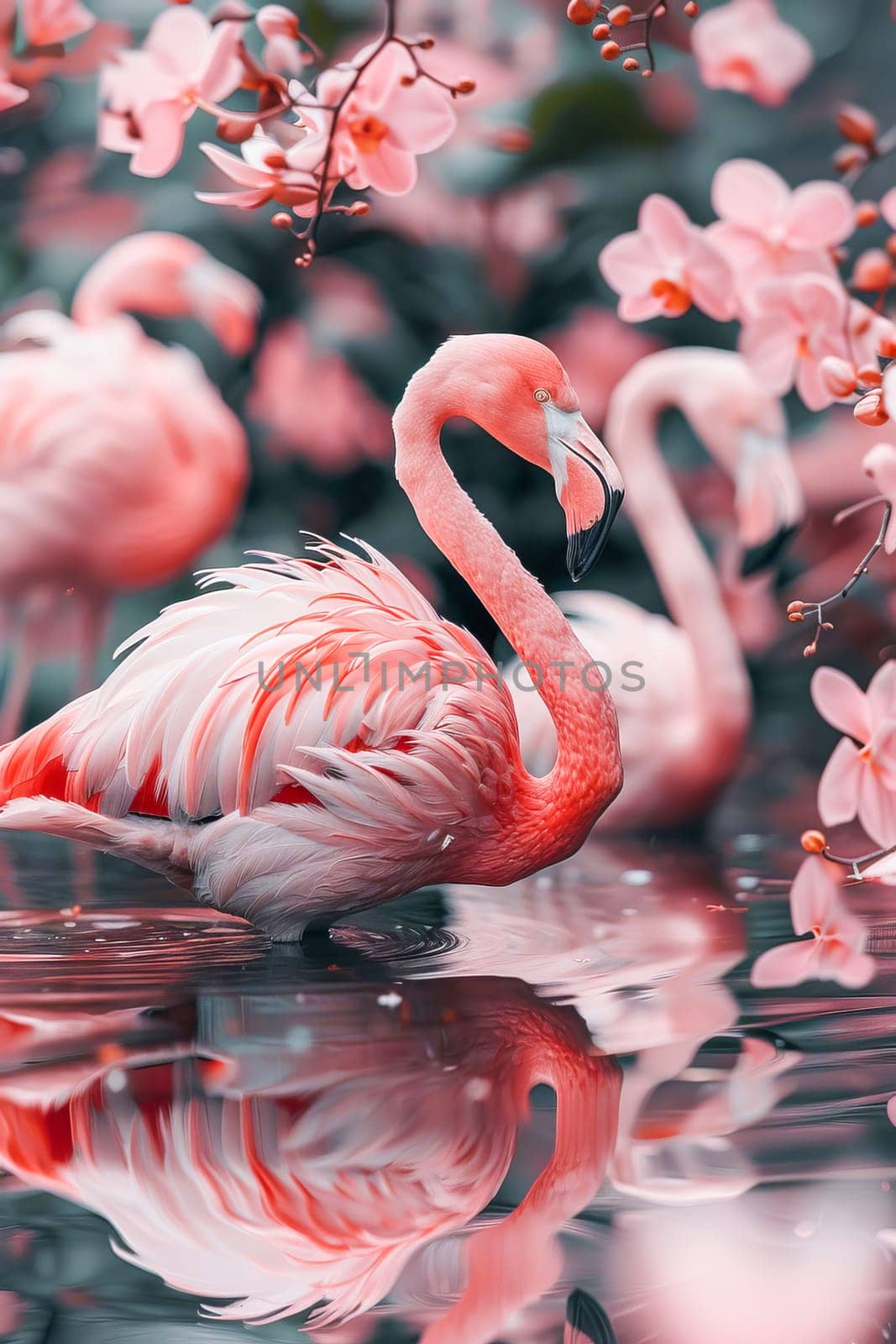 Image of a flamingo in the style of surrealism, pastel colors. by OlgaGubskaya