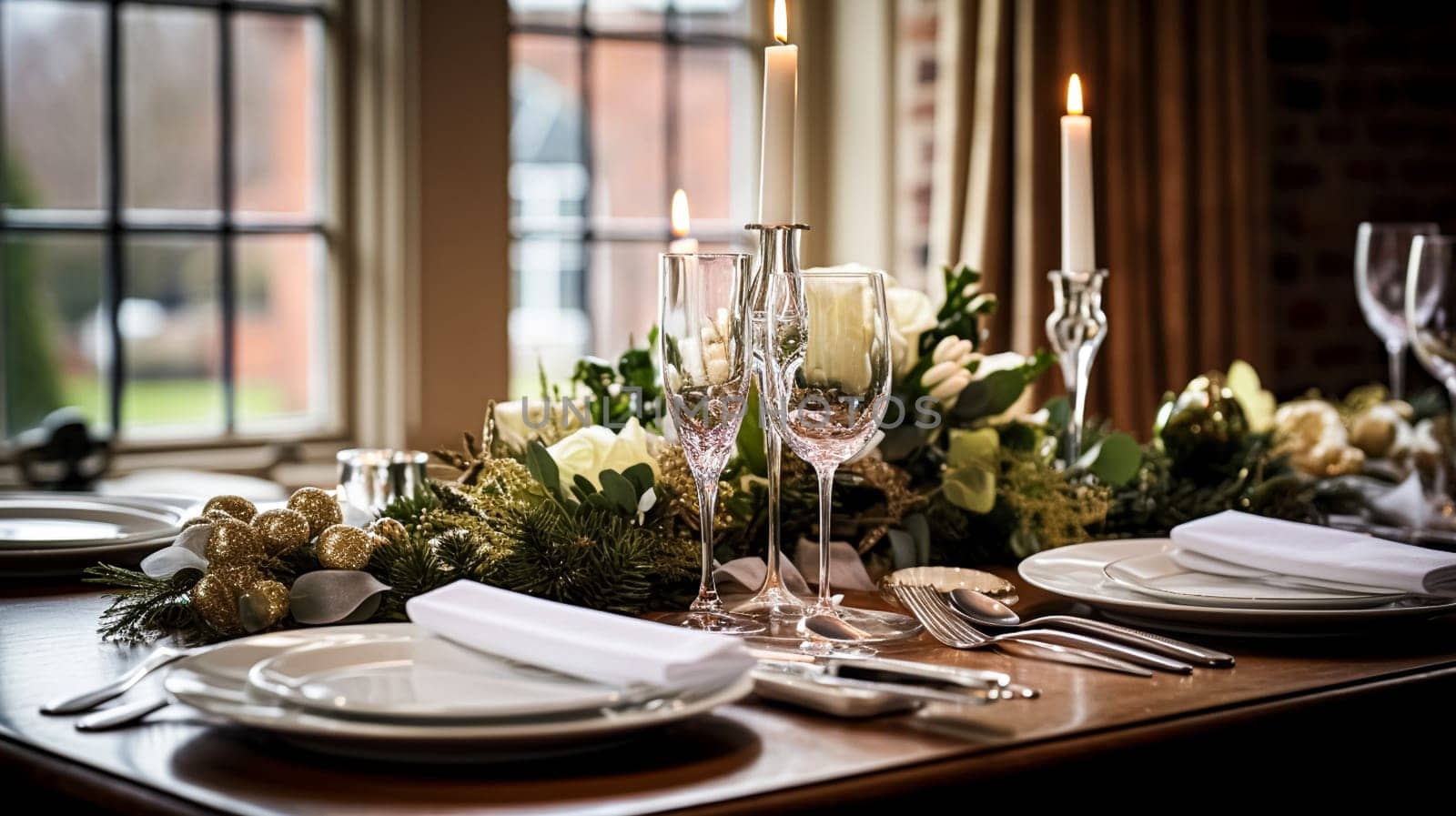 Christmas at the manor, English countryside decoration and festive interior decor